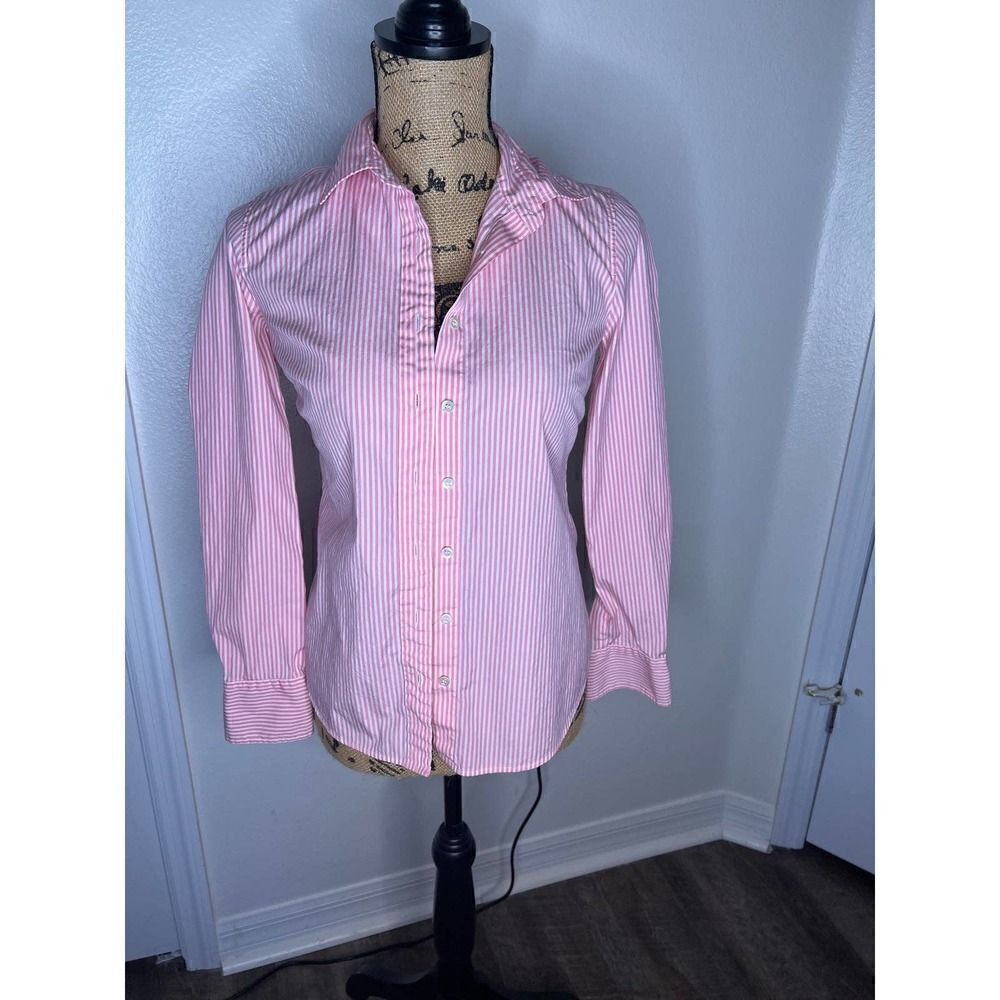 J.‎ Crew Haberdashery Women's Pink and White Striped Button Front Shirt